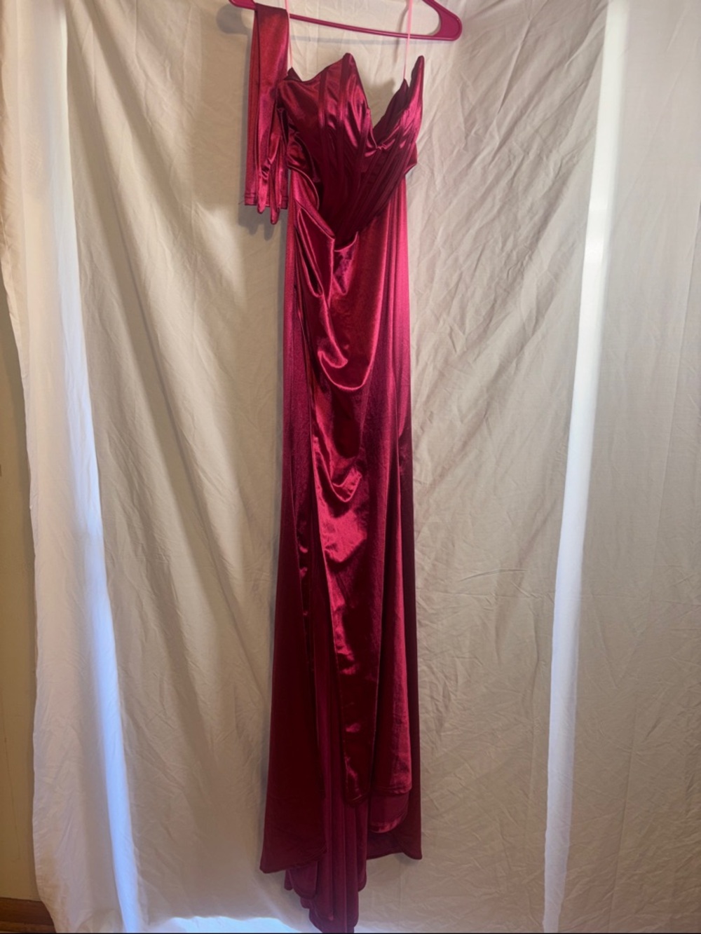 Strapless Satin Evening Gown - Berry Pink